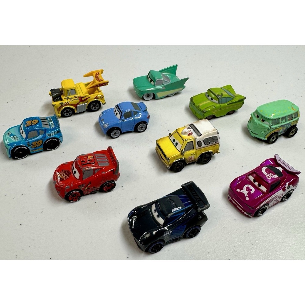 Lot of 10 Disney Pixar Cars Mini Racers Todd Pizza Planet Hot Rod Mater Flip Flo
